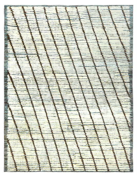 A square area rug with a textured, woven surface featuring a diagonal striped pattern in dark brown and light gray on an off-white background. Atlantica Organics curates antique and handmade rugs, Persian, Afghan, Tibetan, Pakistani, Turkish Oushak, Kilim, Khotan, tribal and contemporary textiles for luxury interiors, homes and real estate. Our collections connect timeless craftsmanship with interior design, furniture, fine art, architecture and modern living. Explore curated rugs, collectible textiles, nat